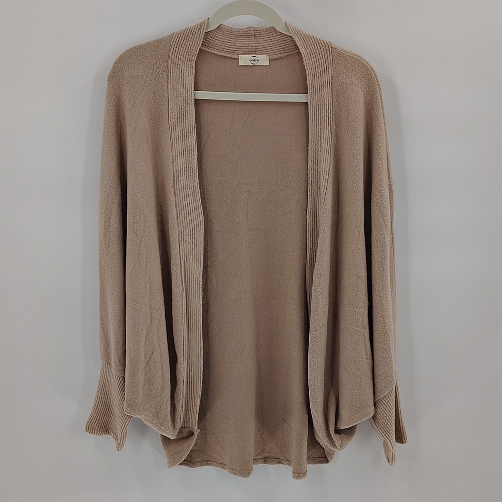 Entro Open Cardigan Beige Tan Size Small Batwing Style Soft Teddy Bear Fabric